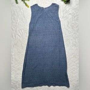 Eileen Fisher Sleeveless Patterned Midi Dress in Slate Blue Womens Large